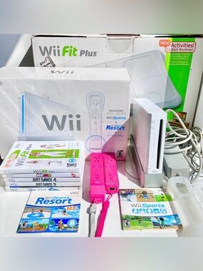 Nintendo Wii Console Bundle with Pink Motion Controllers and Games - sports